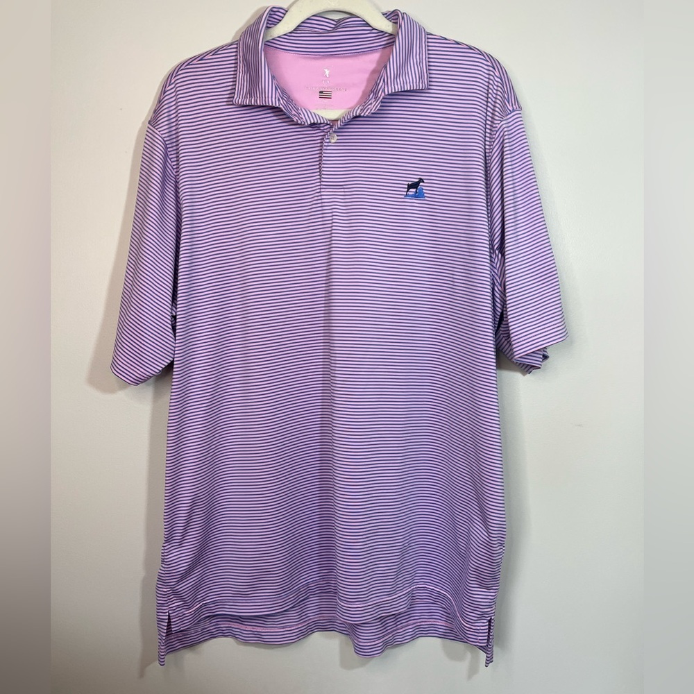 Fairway & Greene Men's Pink and Blue Striped Polo Golf Shirt Size XL